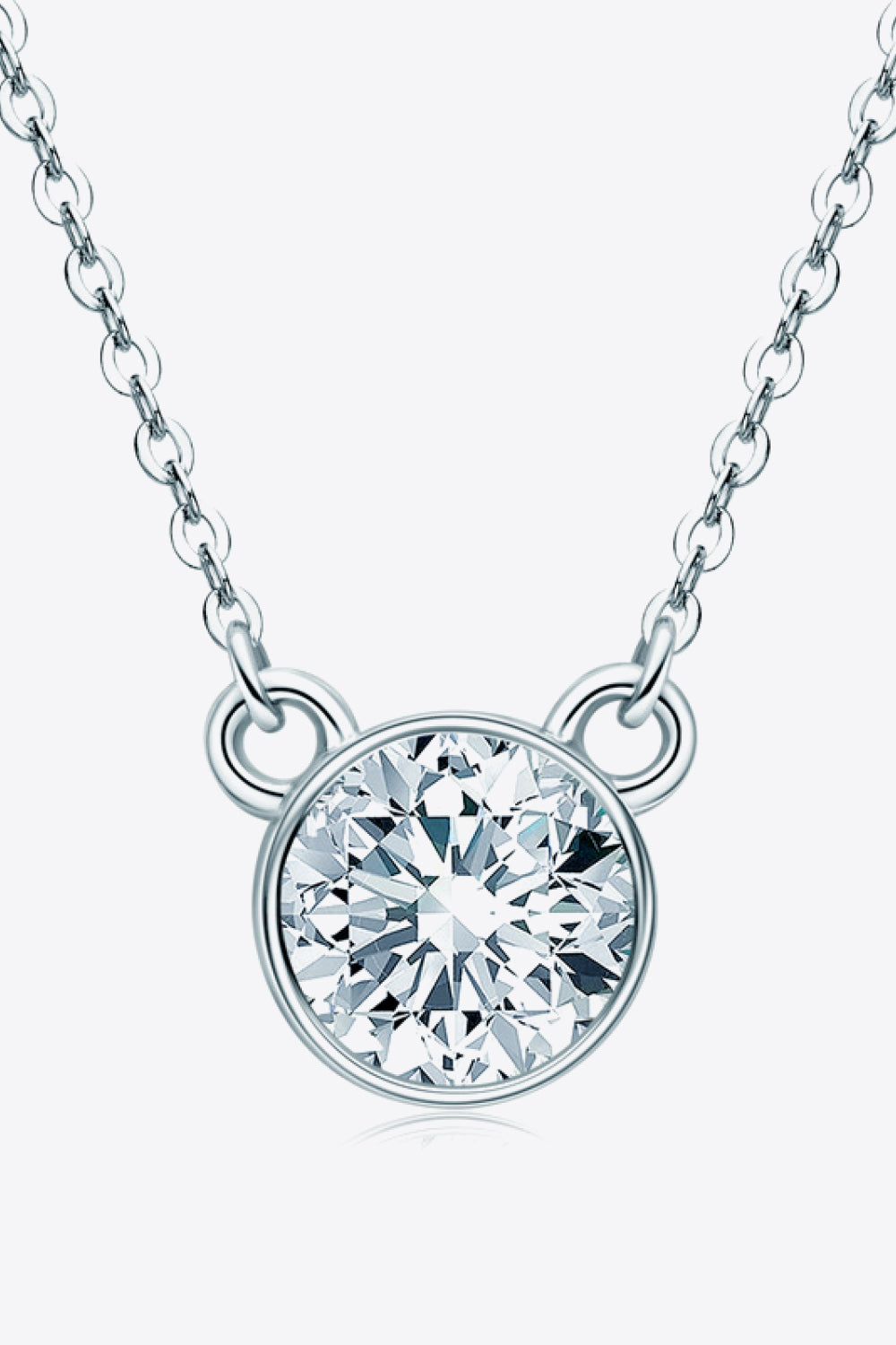 925 Sterling Silver 1 Carat Moissanite Round Pendant Necklace - Roe Creation