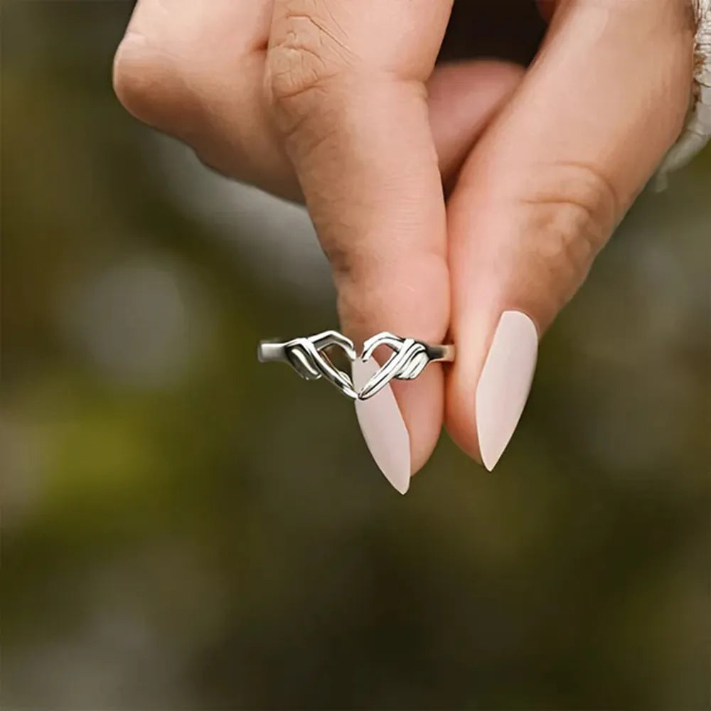Hand Heart Shape 925 Sterling Silver Open Ring - Roe Creation
