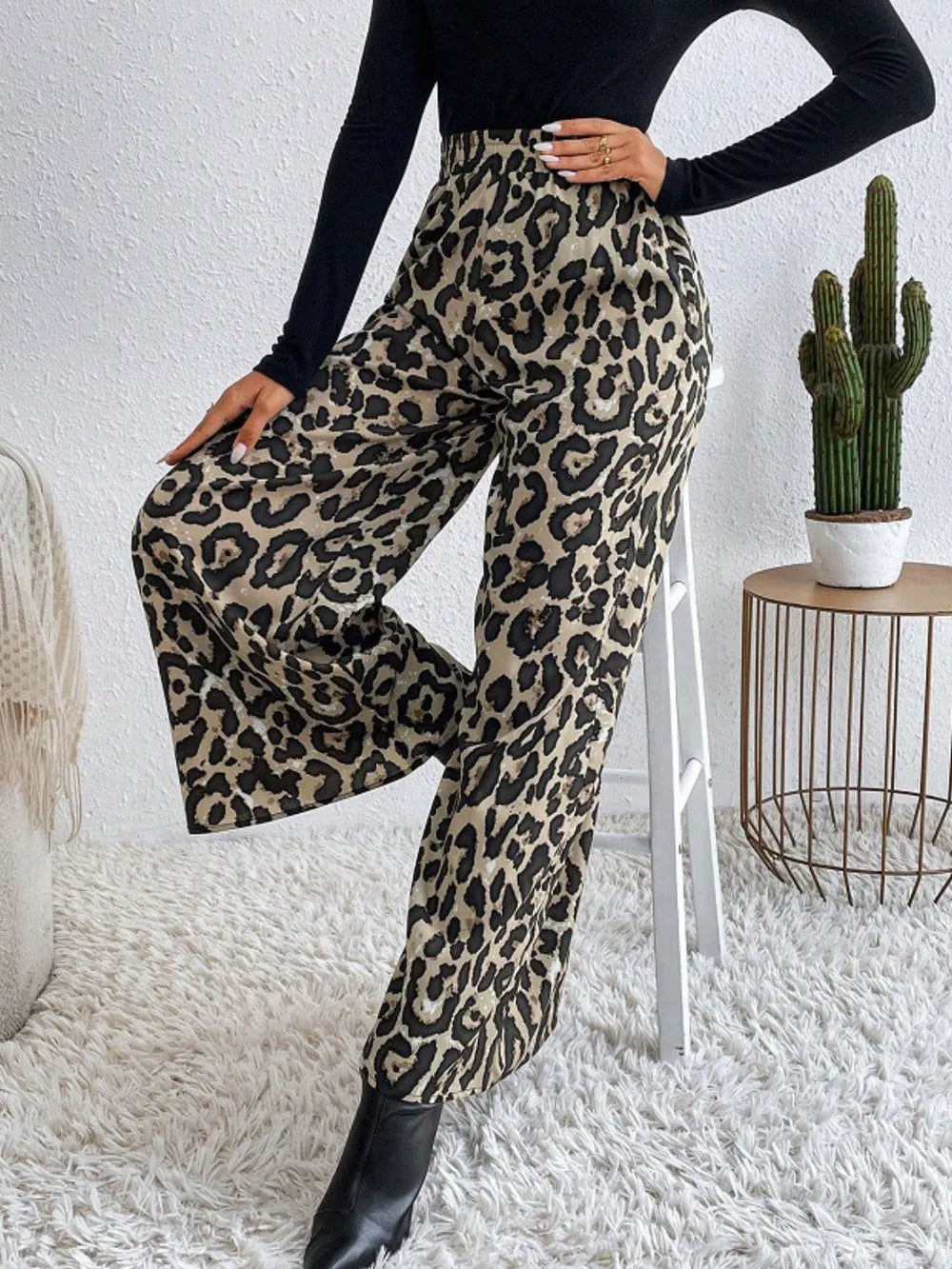 Printed Elastic Waist Wide Leg Pants - Roe Creation