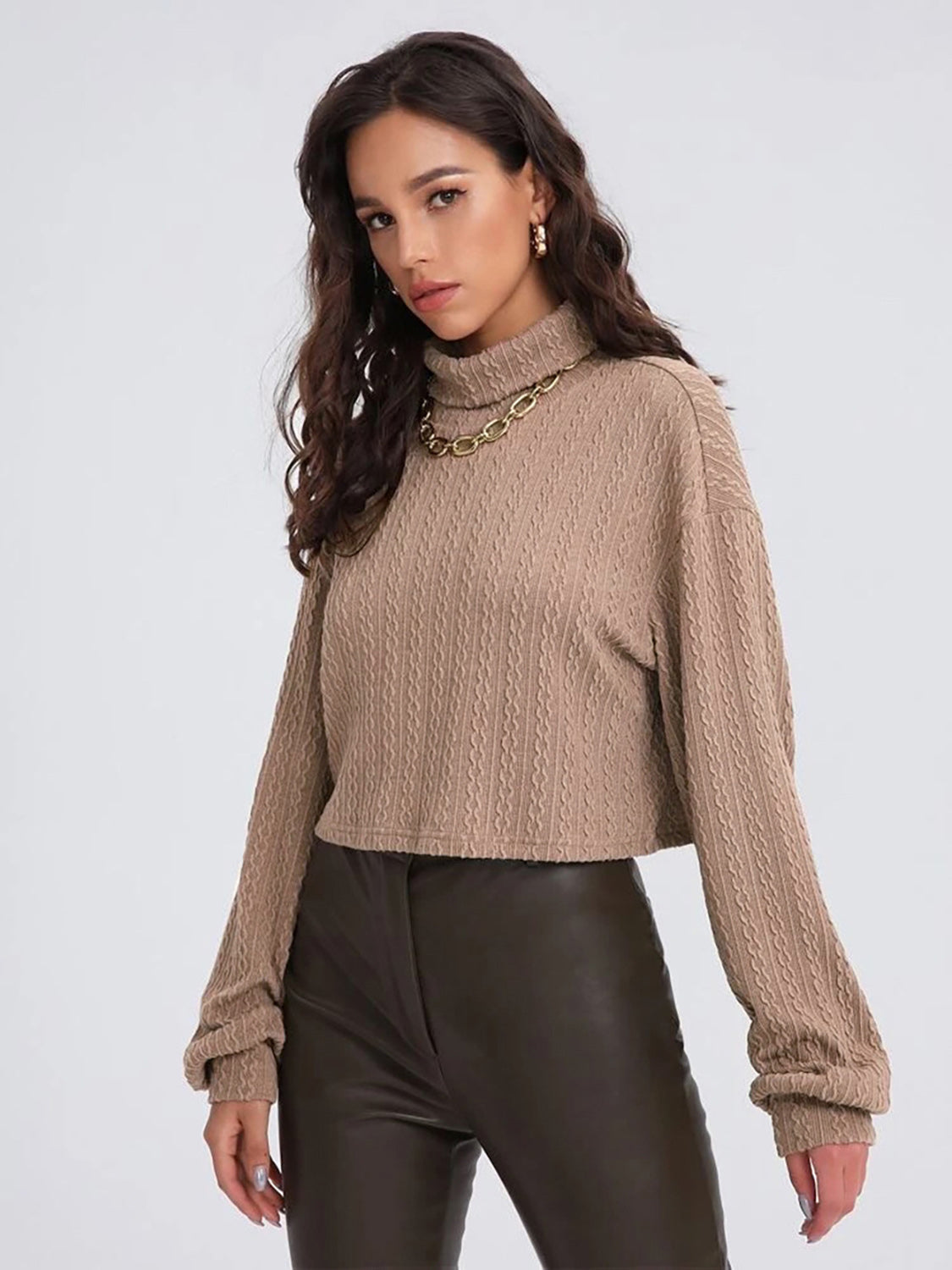 Classic Turtleneck Long Sleeve Top – Women's Fitted Winter Shirt - Roe Creation