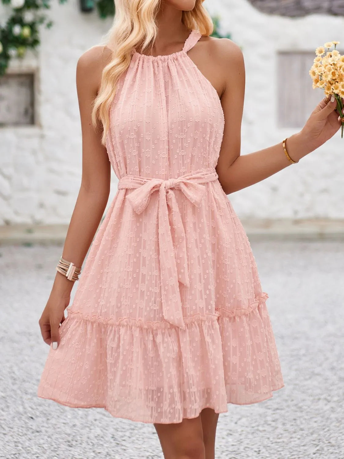 Tied Frill Sleeveless Mini Cami Dress - Roe Creation