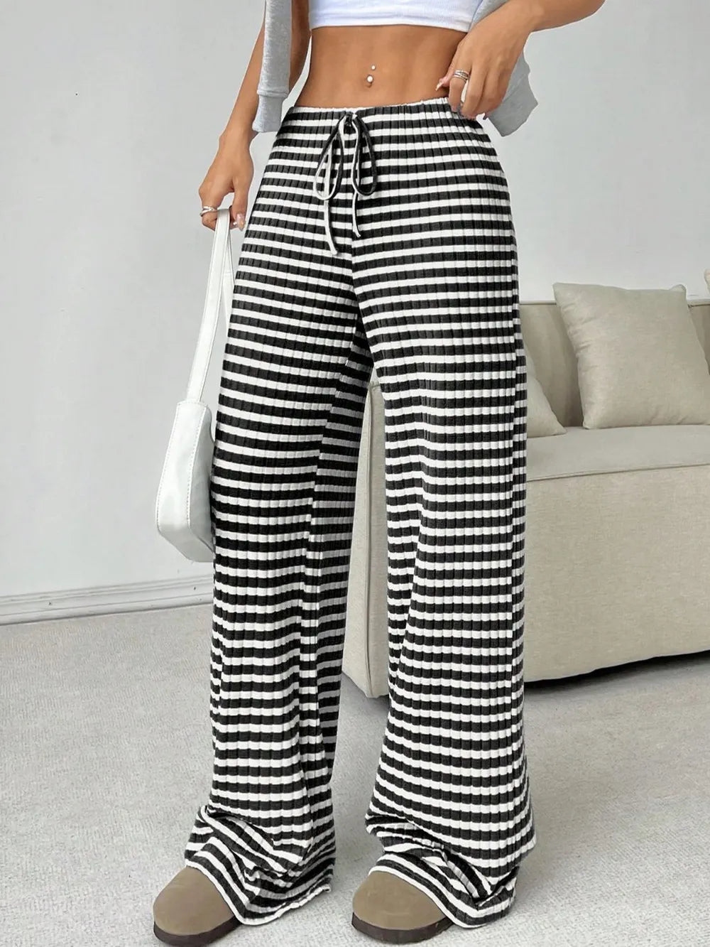 Tied Striped Wide Leg Pants - Roe Creation