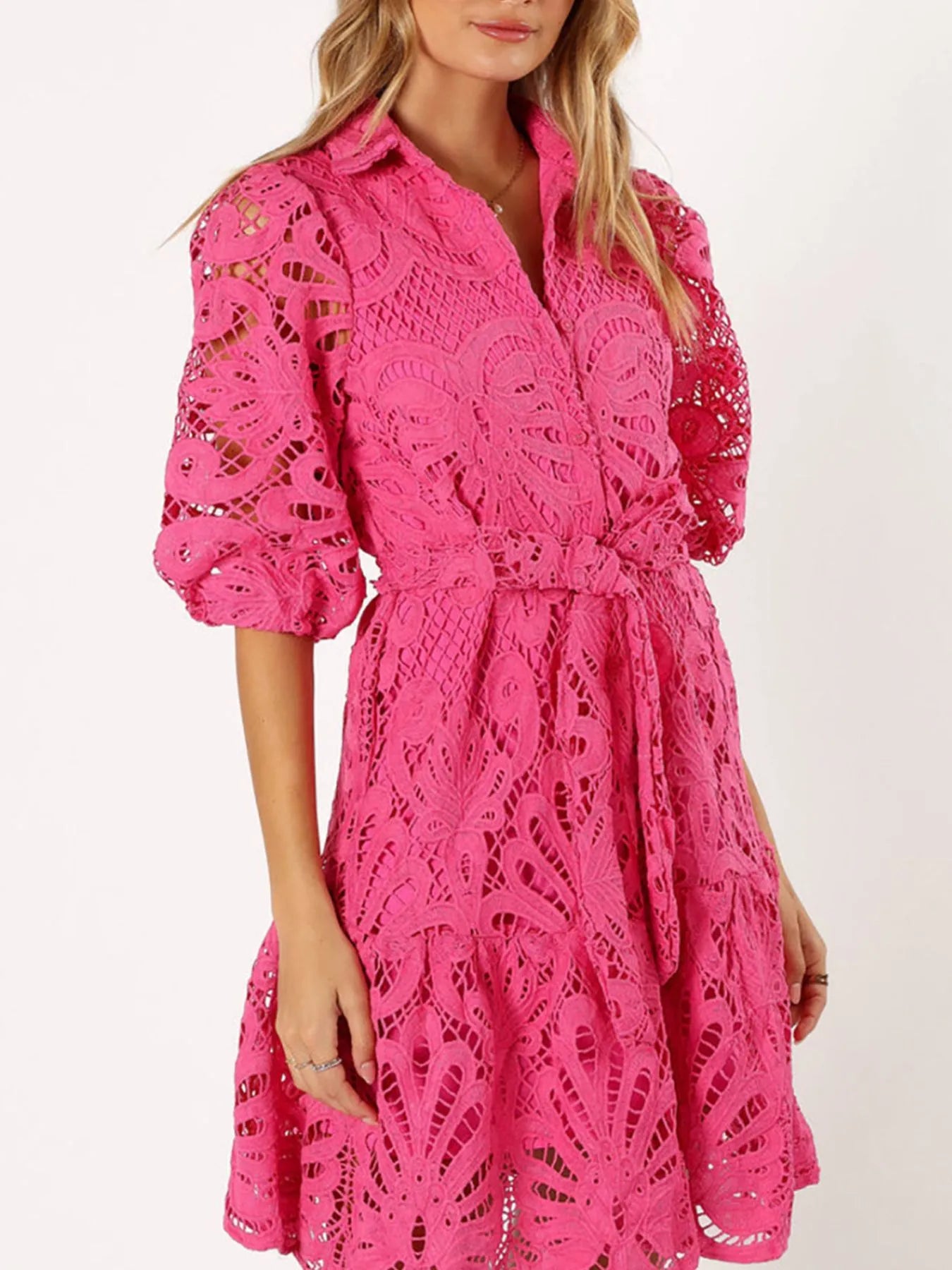 Lace Tie Waist Half Sleeve Dress - Roe Creation