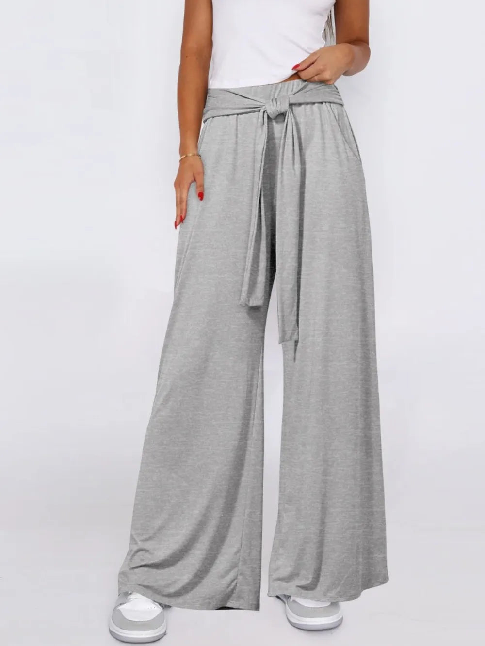 Tied Wide Leg Pants with Pockets - Roe Creation