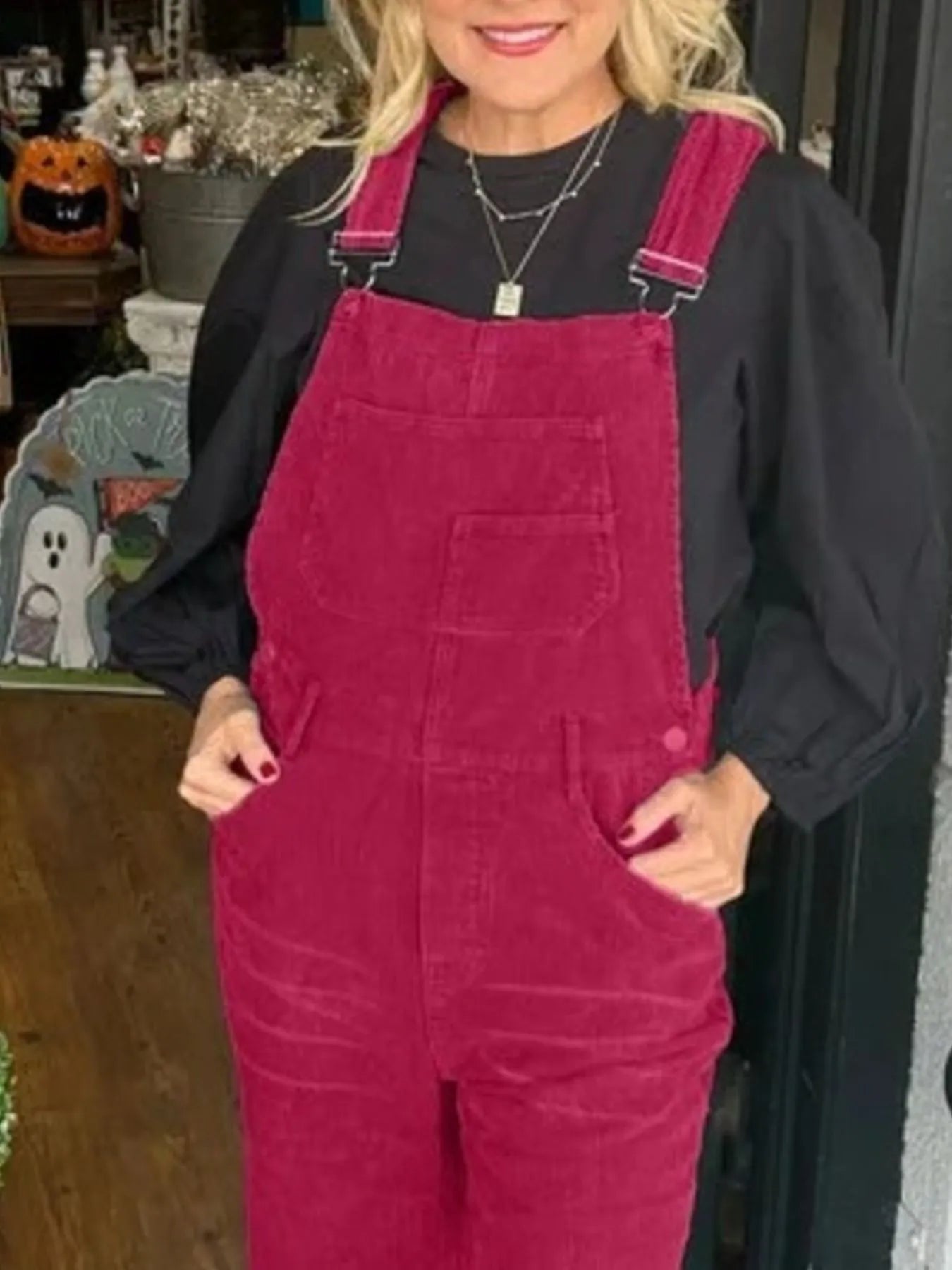 Distressed Wide Leg Corduroy Overalls - Roe Creation