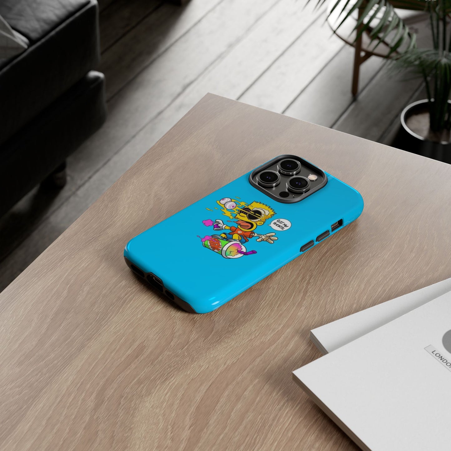 Spongebob Blue Cartoon iPhone Case - 'Eat My Shorts' Design