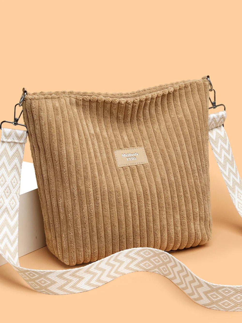 Solid Colour Corduroy Crossbody Bag with Removable Strap - Roe Creation