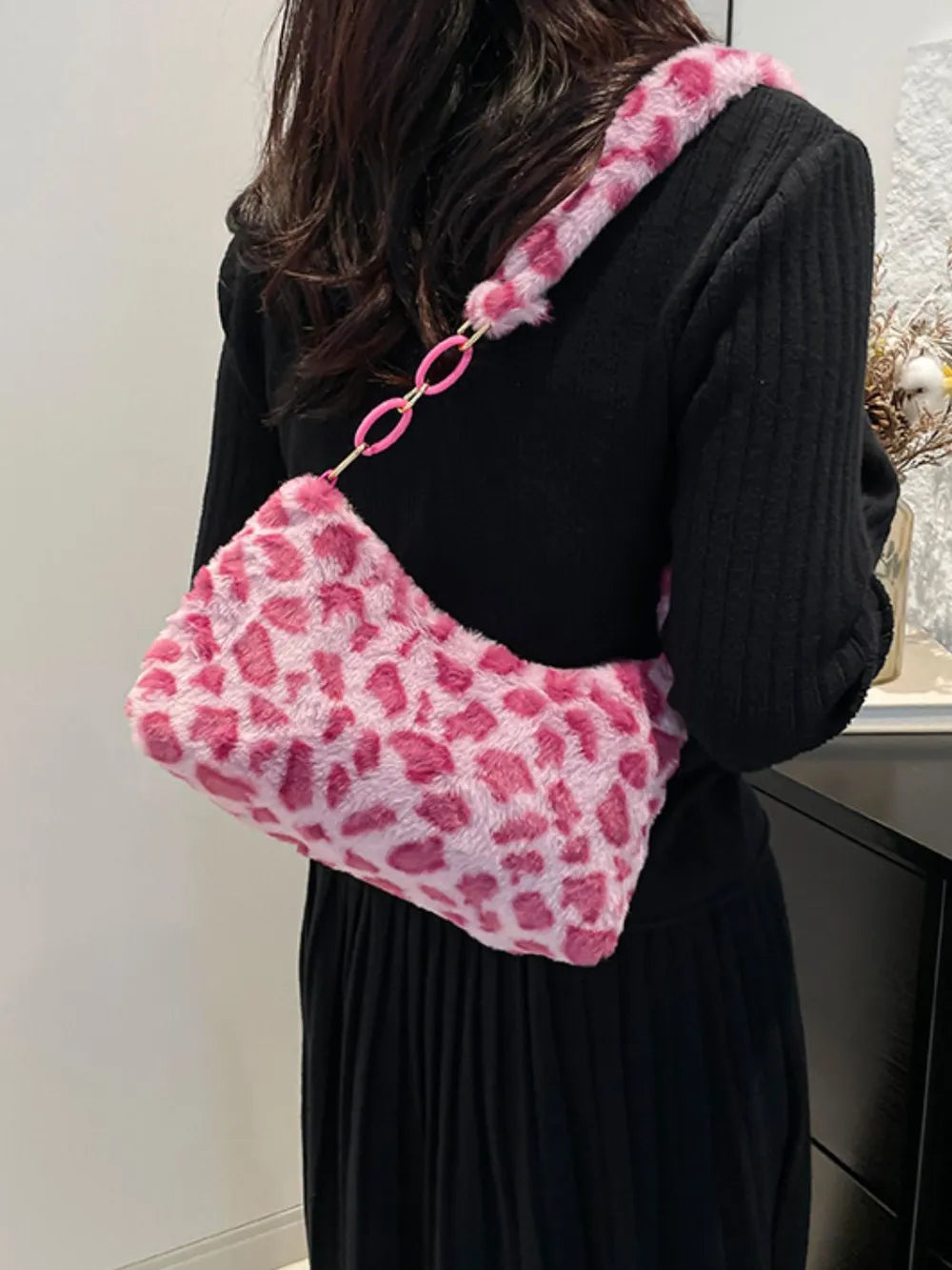 Leopard Print Fluffy Shoulder Bag - Roe Creation