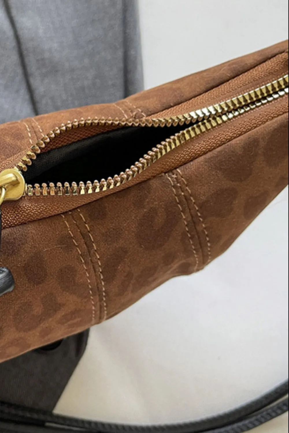 Leopard Print Suede Shoulder Bag with PU Leather Strap - Roe Creation