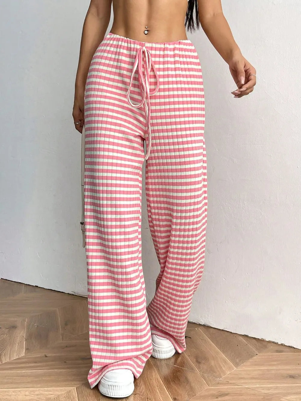 Tied Striped Wide Leg Pants - Roe Creation