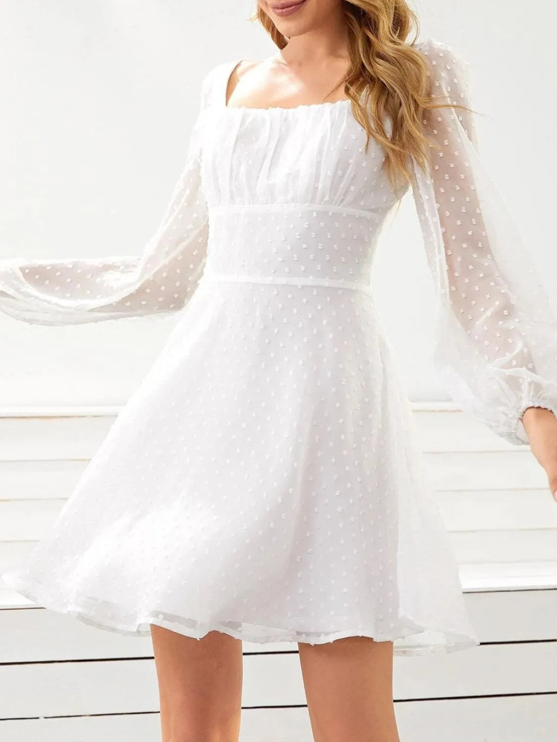 Swiss Dot Long Sleeve Mini Dress - Roe Creation