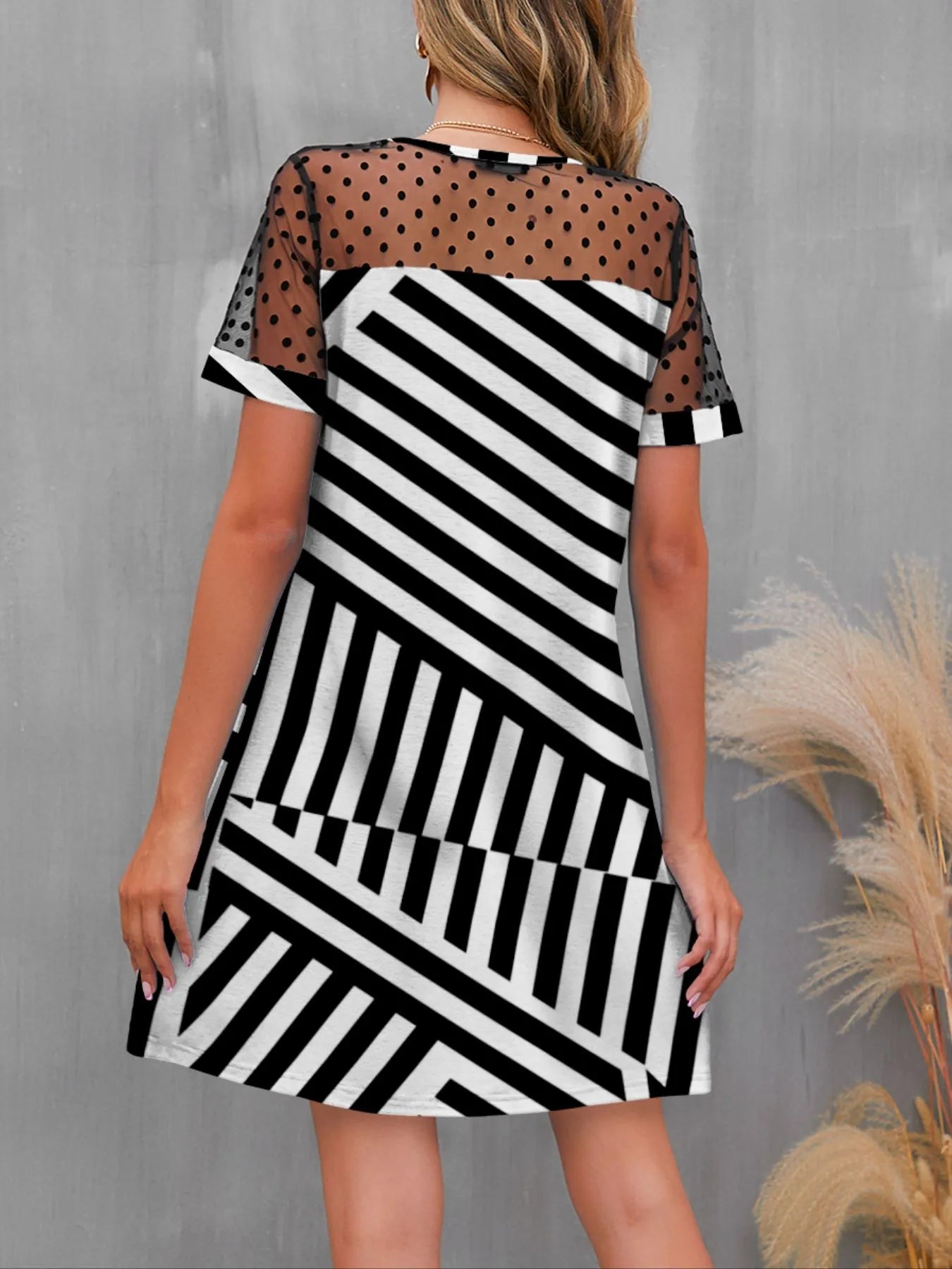 Mesh Polka Dot Striped Casual Dress - Roe Creation