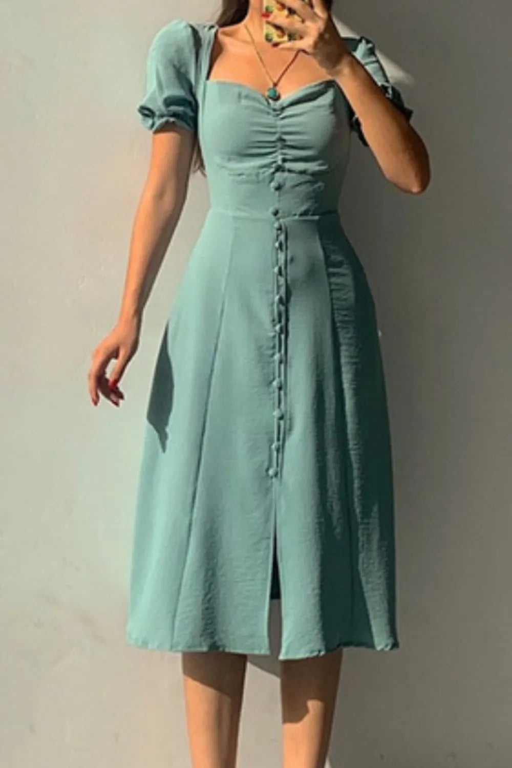 Sweetheart Neck Short Sleeve Dress - Roe Creation