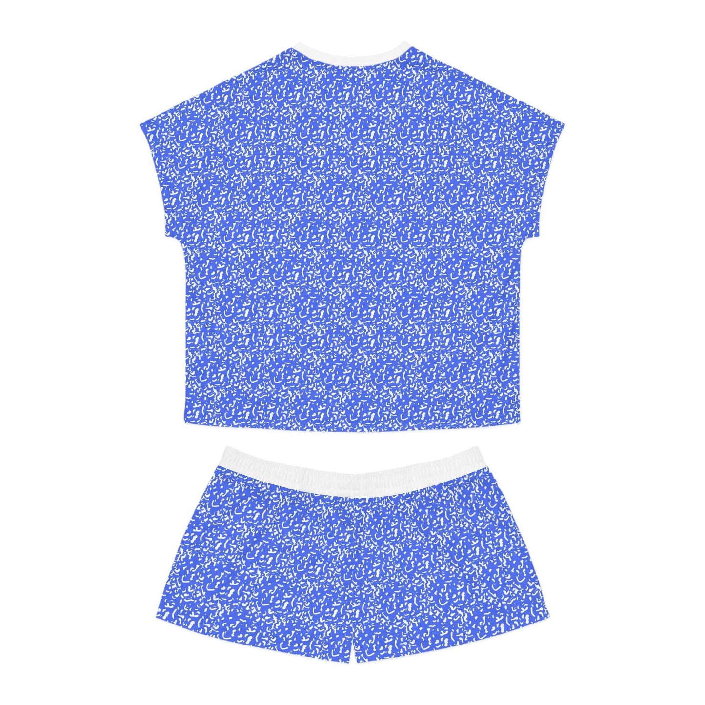 Chic Women's Short Pajama Set, Cozy Sleepwear, Blue Pattern PJs, Relaxed - Roe Creation