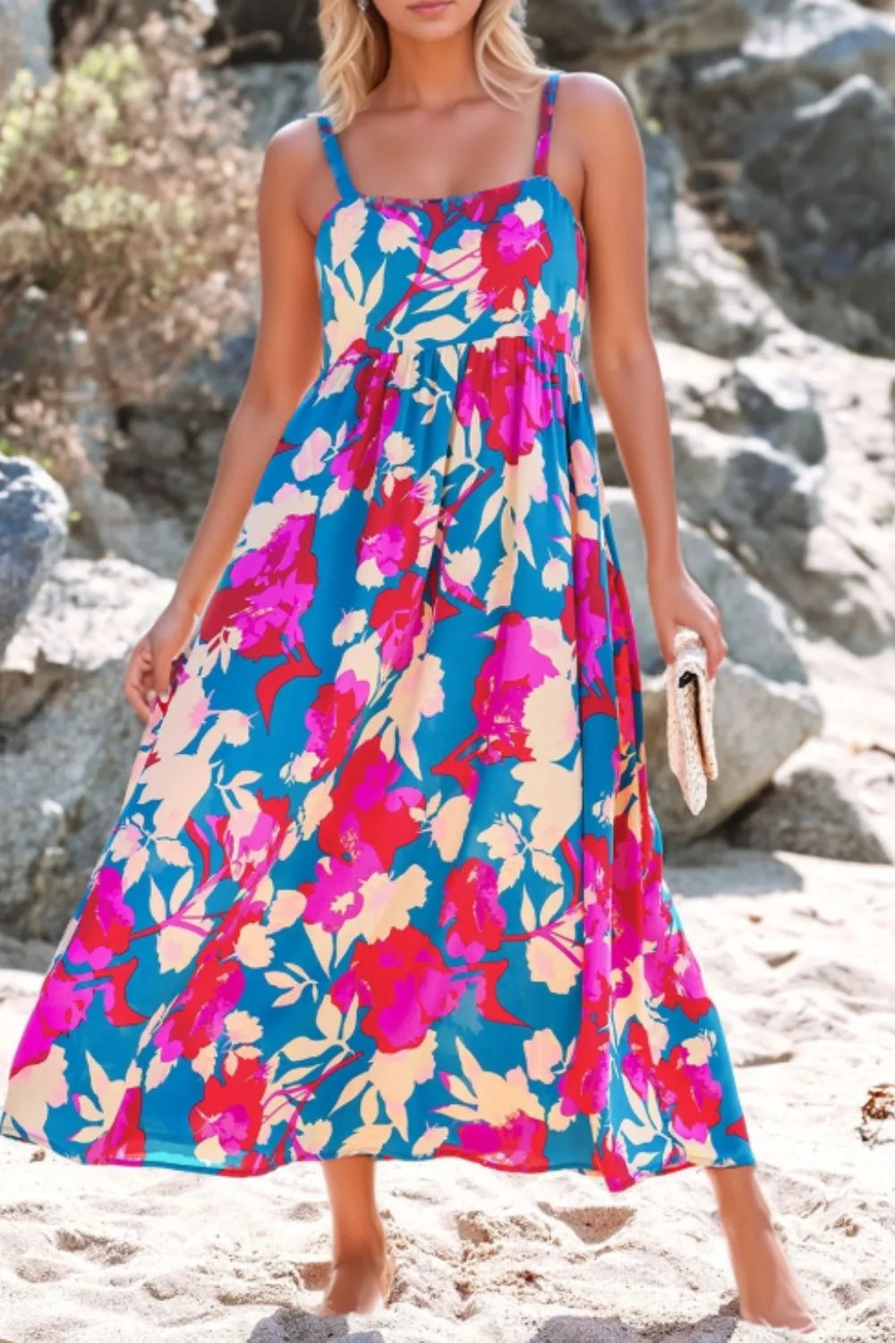 Floral Square Neck Cami Dress with Pockets – Summer Casual Style - Roe Creation