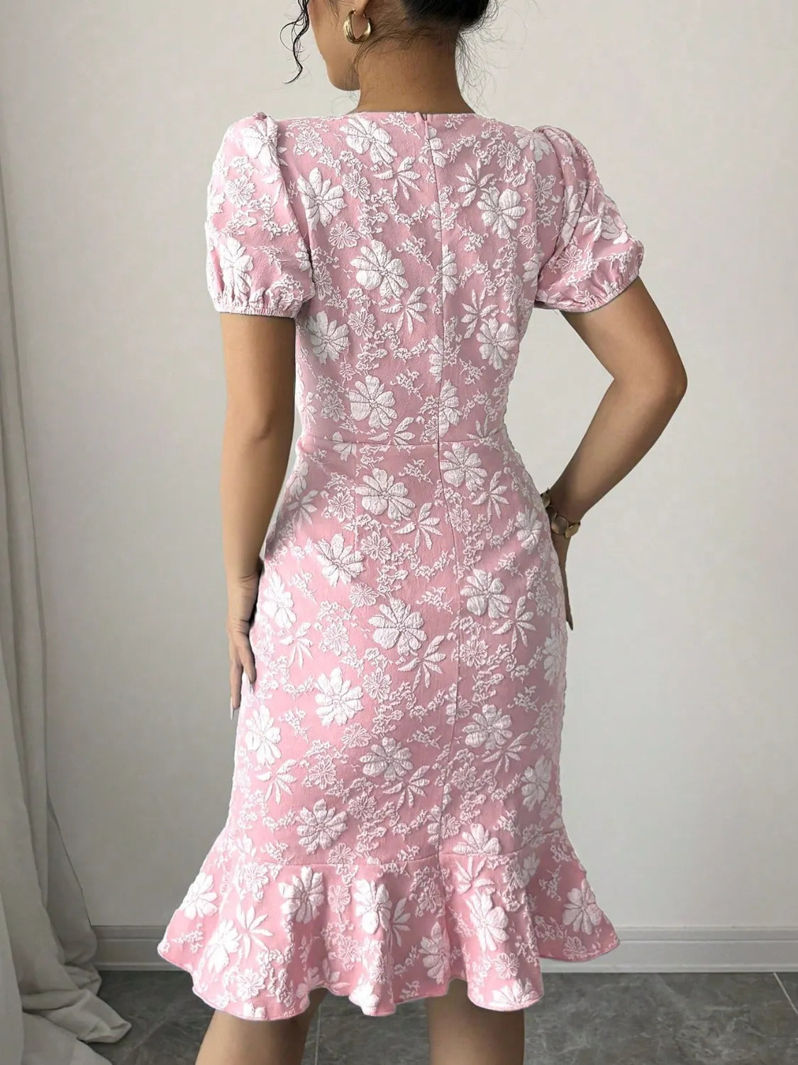 Floral Short Sleeve Dress with Ruffled Hem - Roe Creation