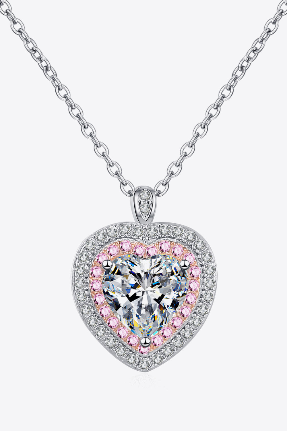 925 Sterling Silver 1 Carat Moissanite Heart Pendant Necklace - Roe Creation