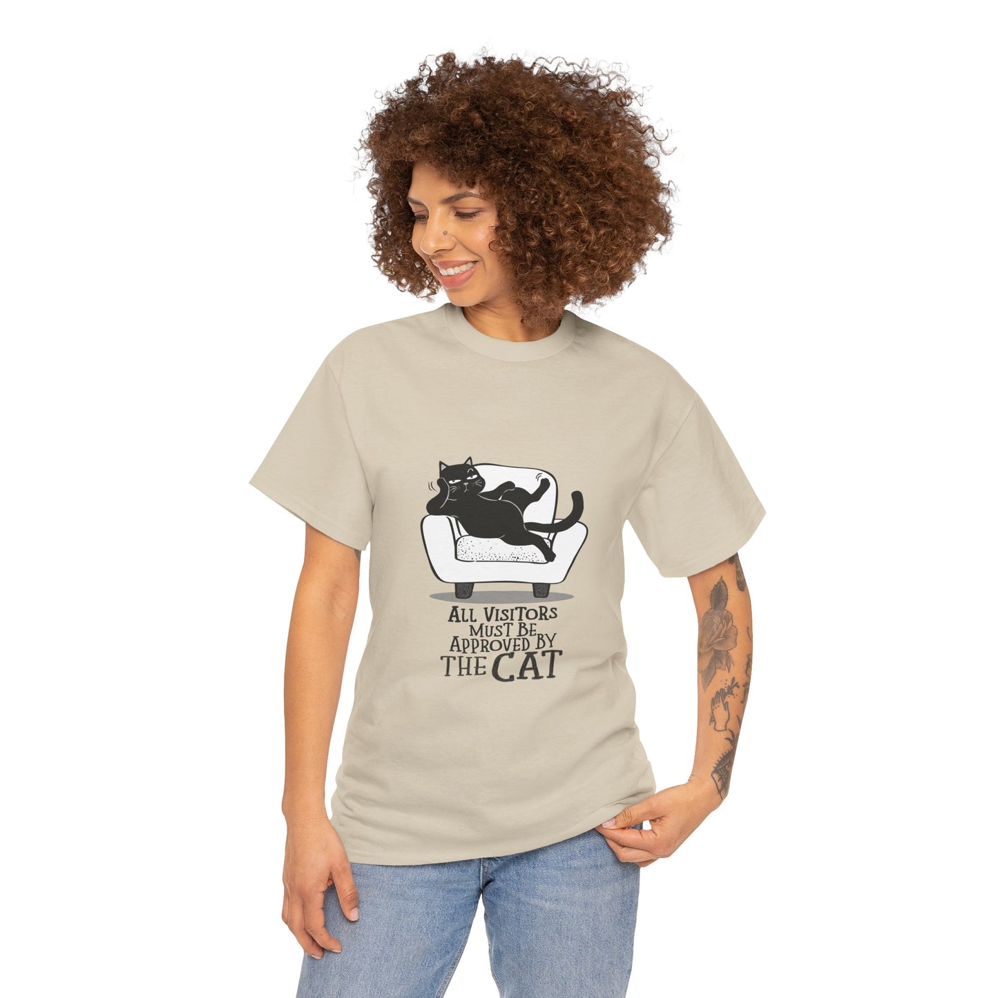 Funny Cat Approval Unisex Heavy Cotton Tee - All Visitors Must Be Approved by The Cat - Roe Creation