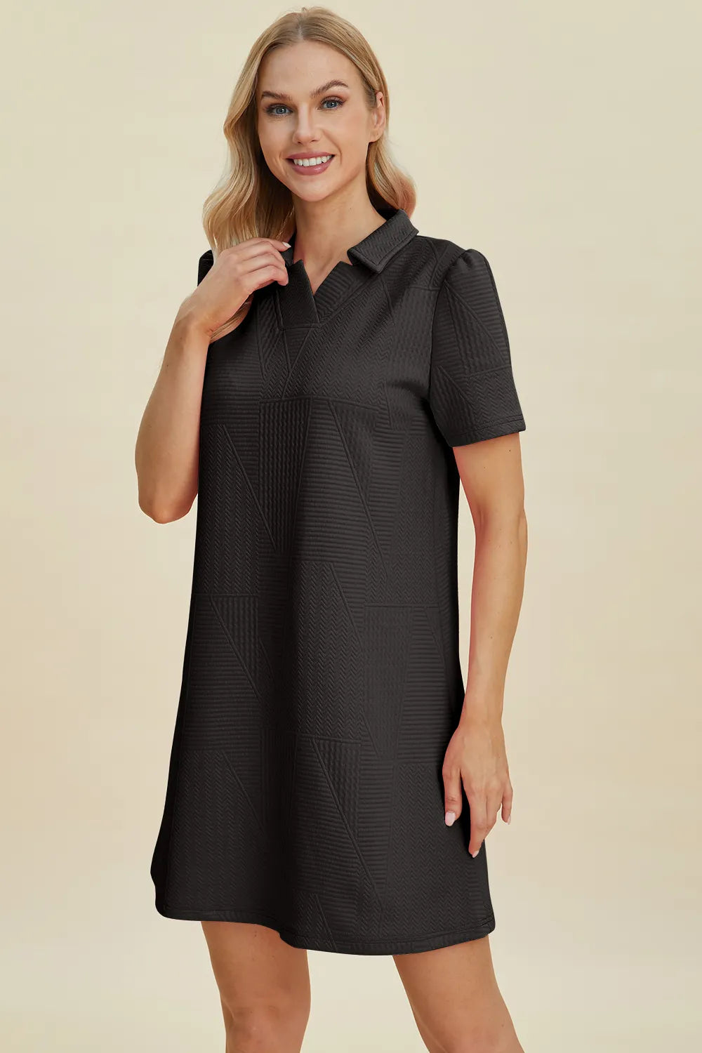 Double Take Full Size Texture Short Sleeve Dress - Roe Creation
