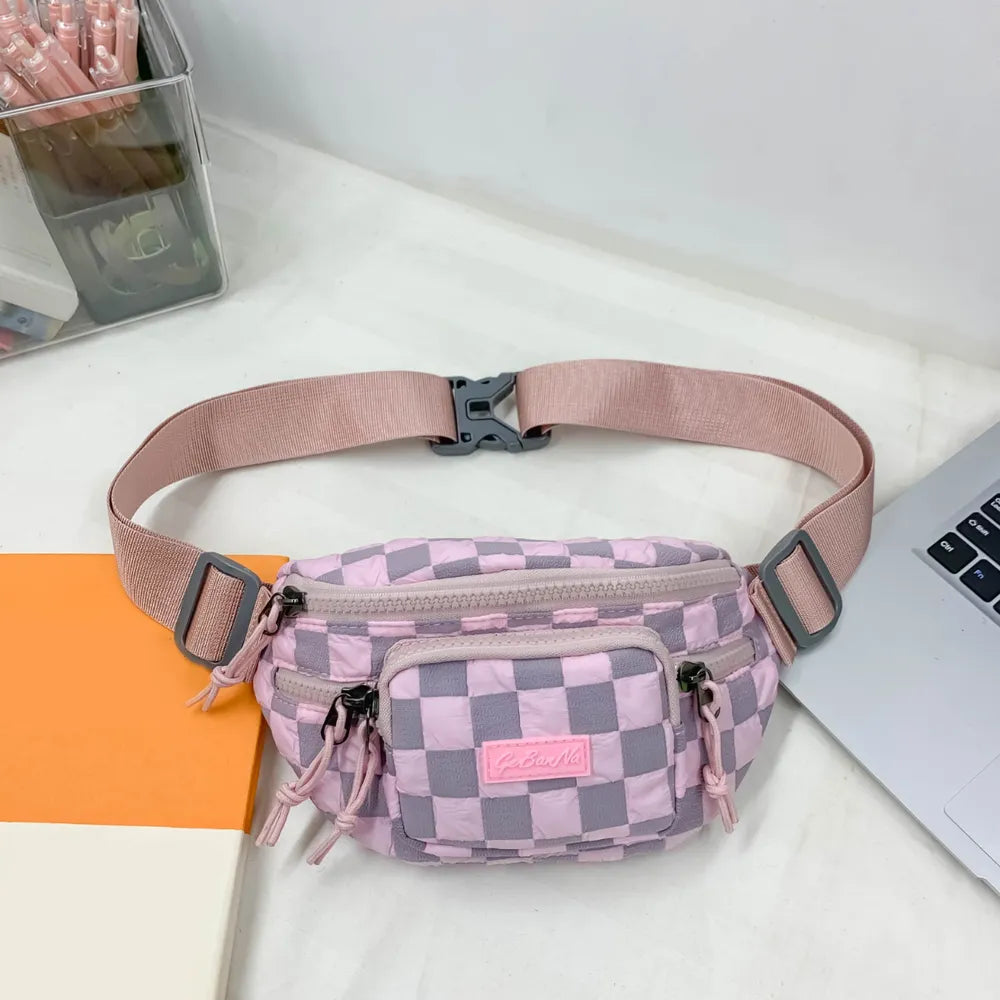 Checkered Nylon Crossbody Bag with Adjustable Strap - Roe Creation