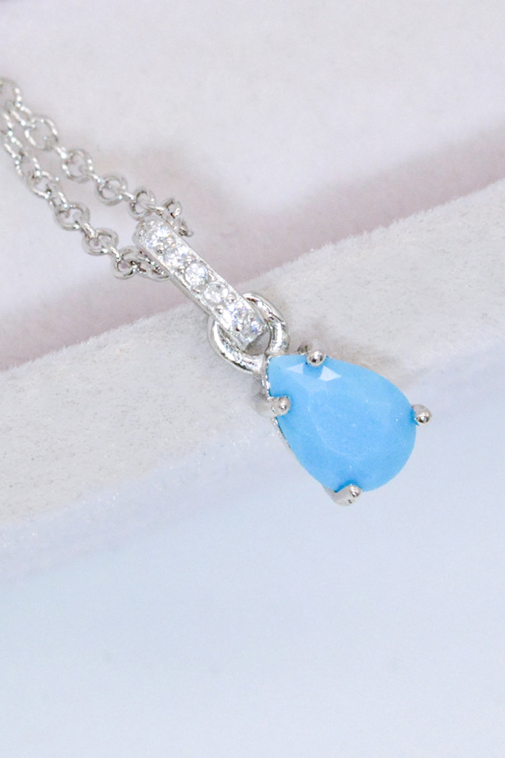 Teardrop Turquoise 4-Prong Pendant Necklace - Roe Creation