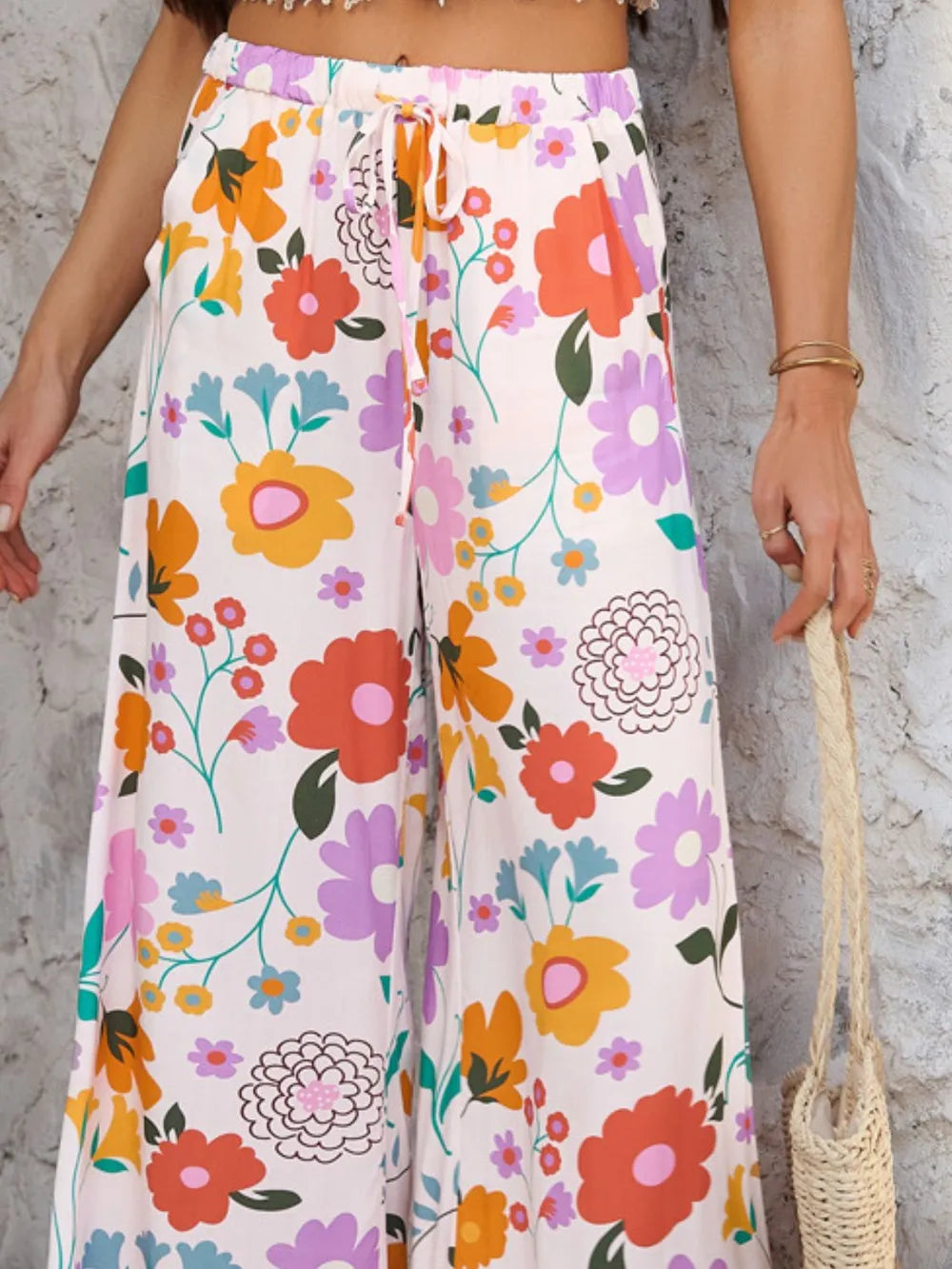 Devine Drawstring Printed Wide Leg Pants - Roe Creation