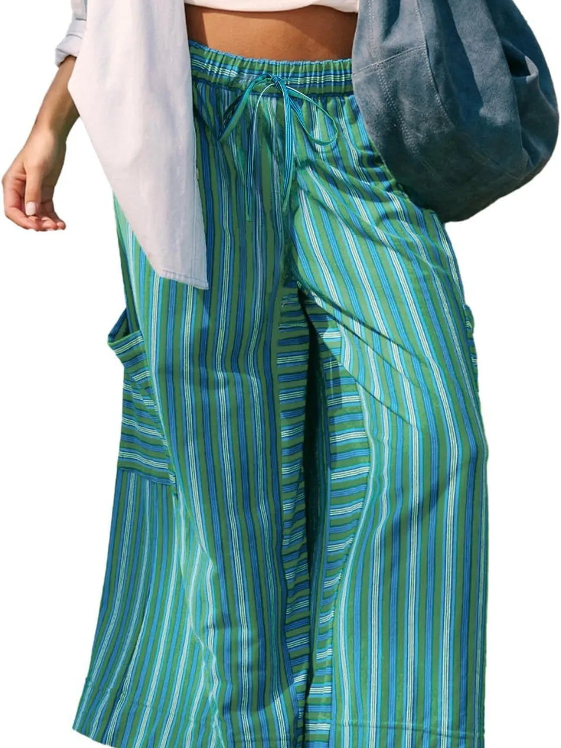 Contrast Striped Wide leg Pants - Roe Creation