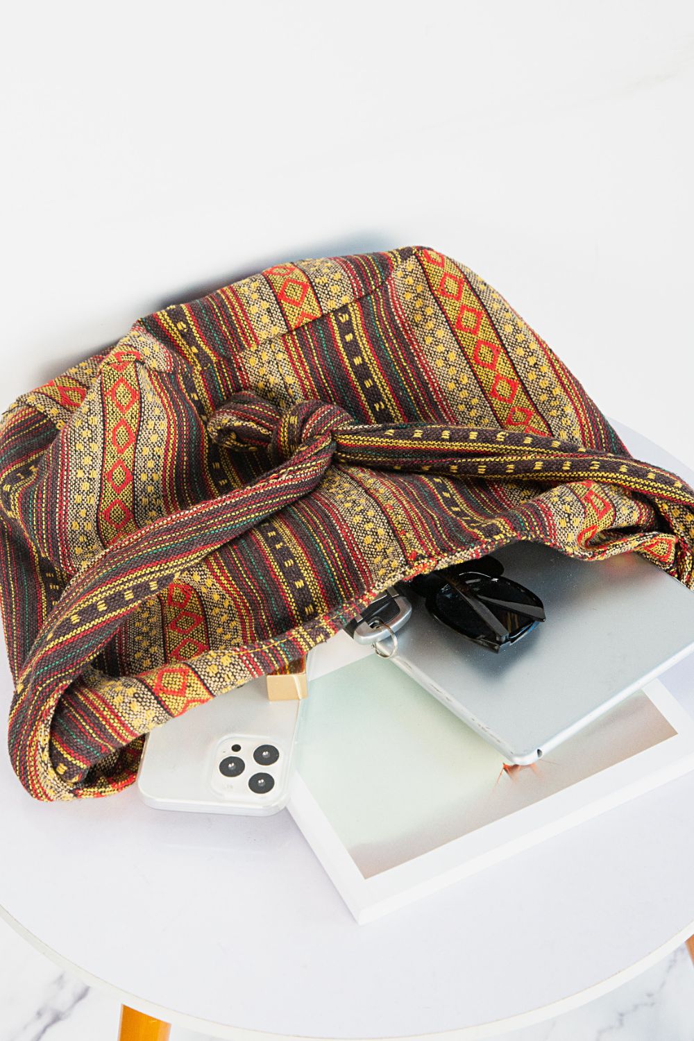 Large Canvas Crossbody Bag with Ethnic Pattern - Roe Creation