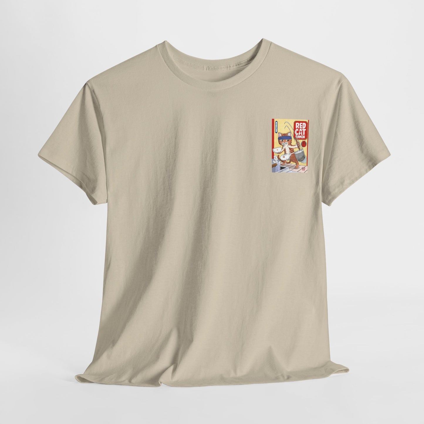 Red Cat Ramen Unisex Heavy Cotton Tee – Fun and Playful Design for Food Lovers - Roe Creation