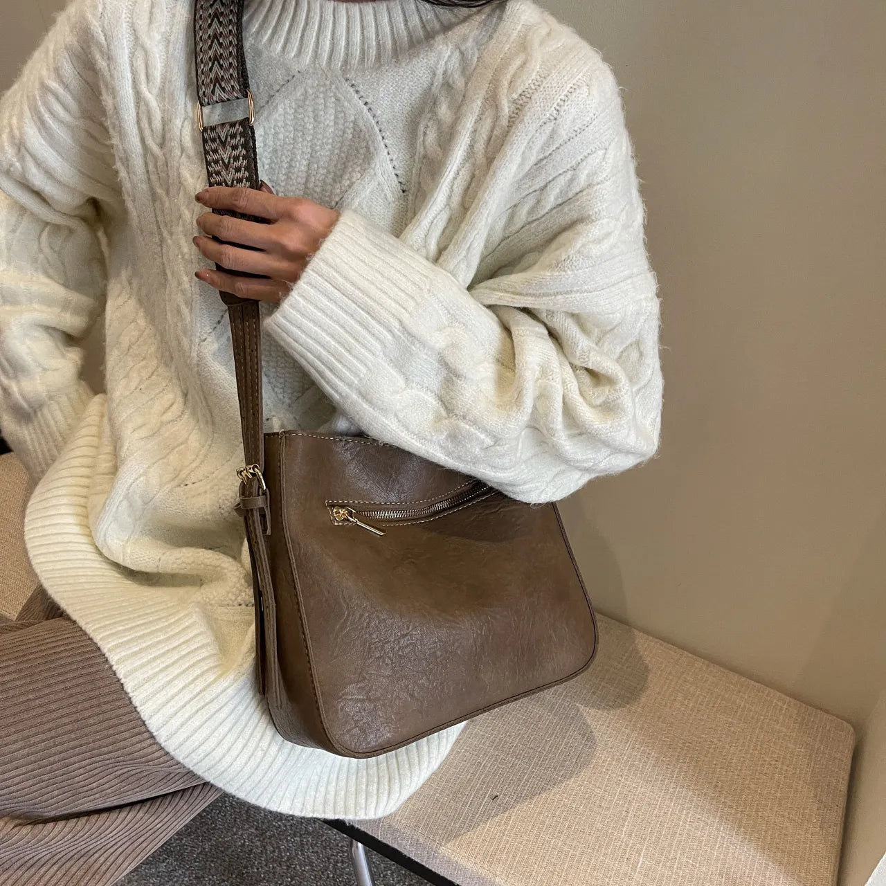 PU Leather Adjustable Strap Shoulder Bag - Roe Creation