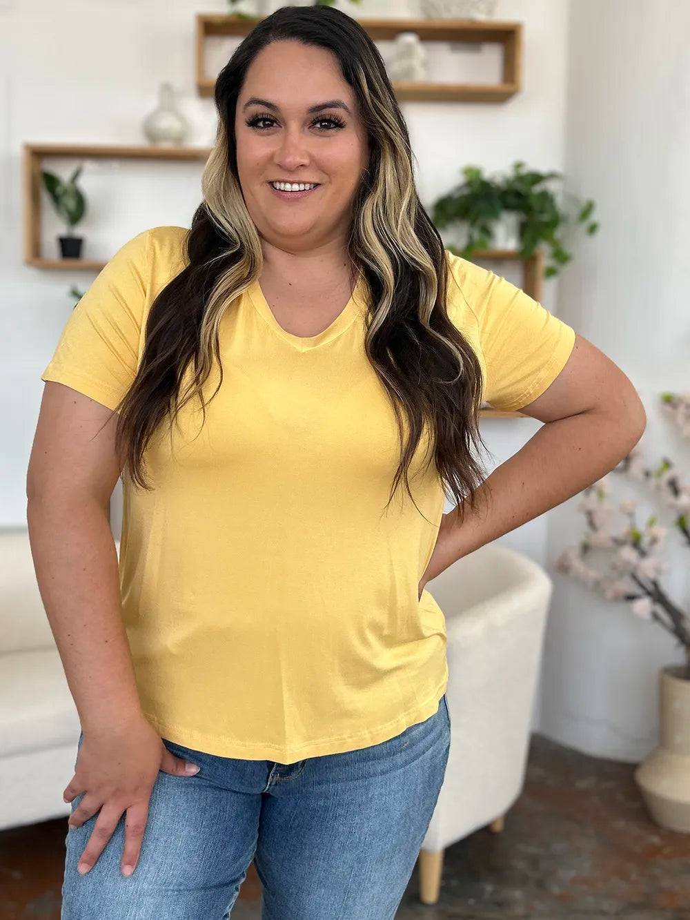 Basic Bae Bamboo Full Size V-Neck High-Low T-Shirt - Roe Creation