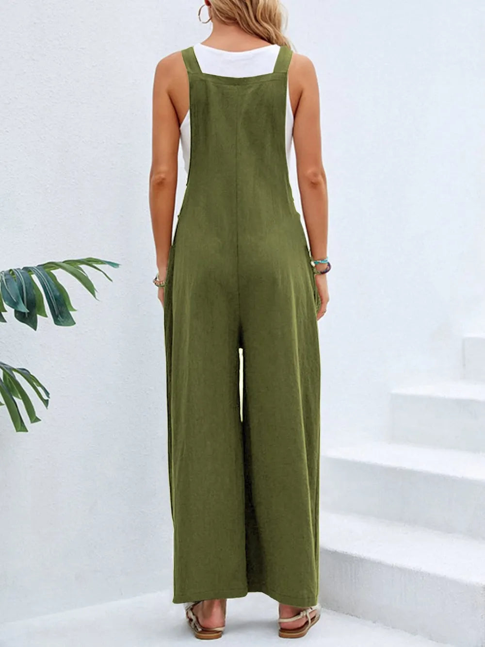 Full Size Square Neck Wide Strap Overalls - Roe Creation