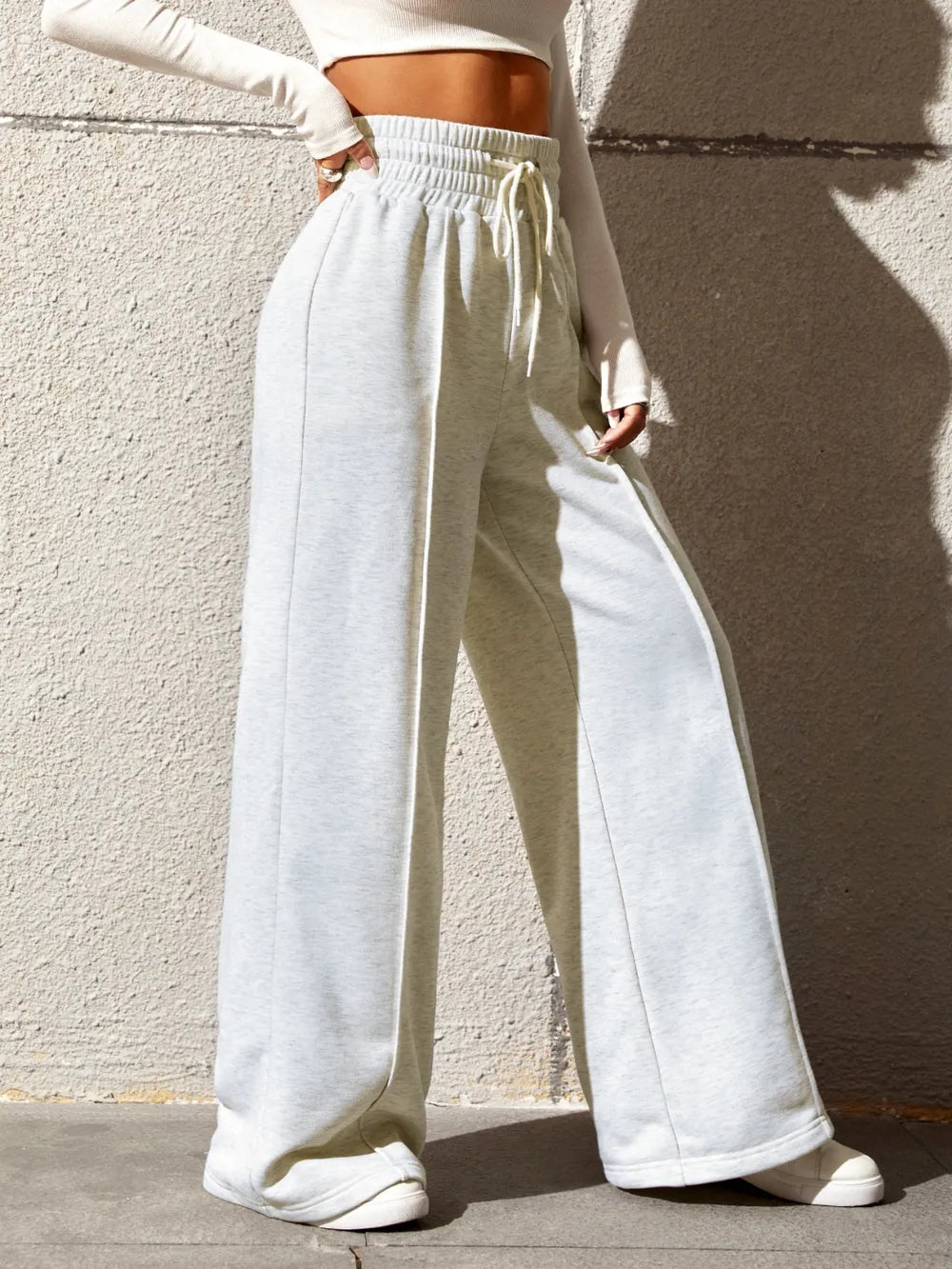 Honey Drawstring Elastic Waist Wide Leg Pants - Roe Creation