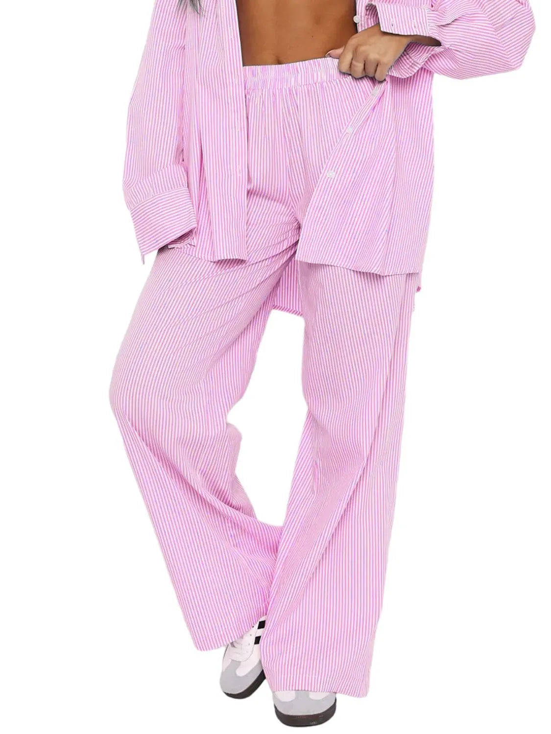 Pocketed Striped Wide Leg Pants - Roe Creation