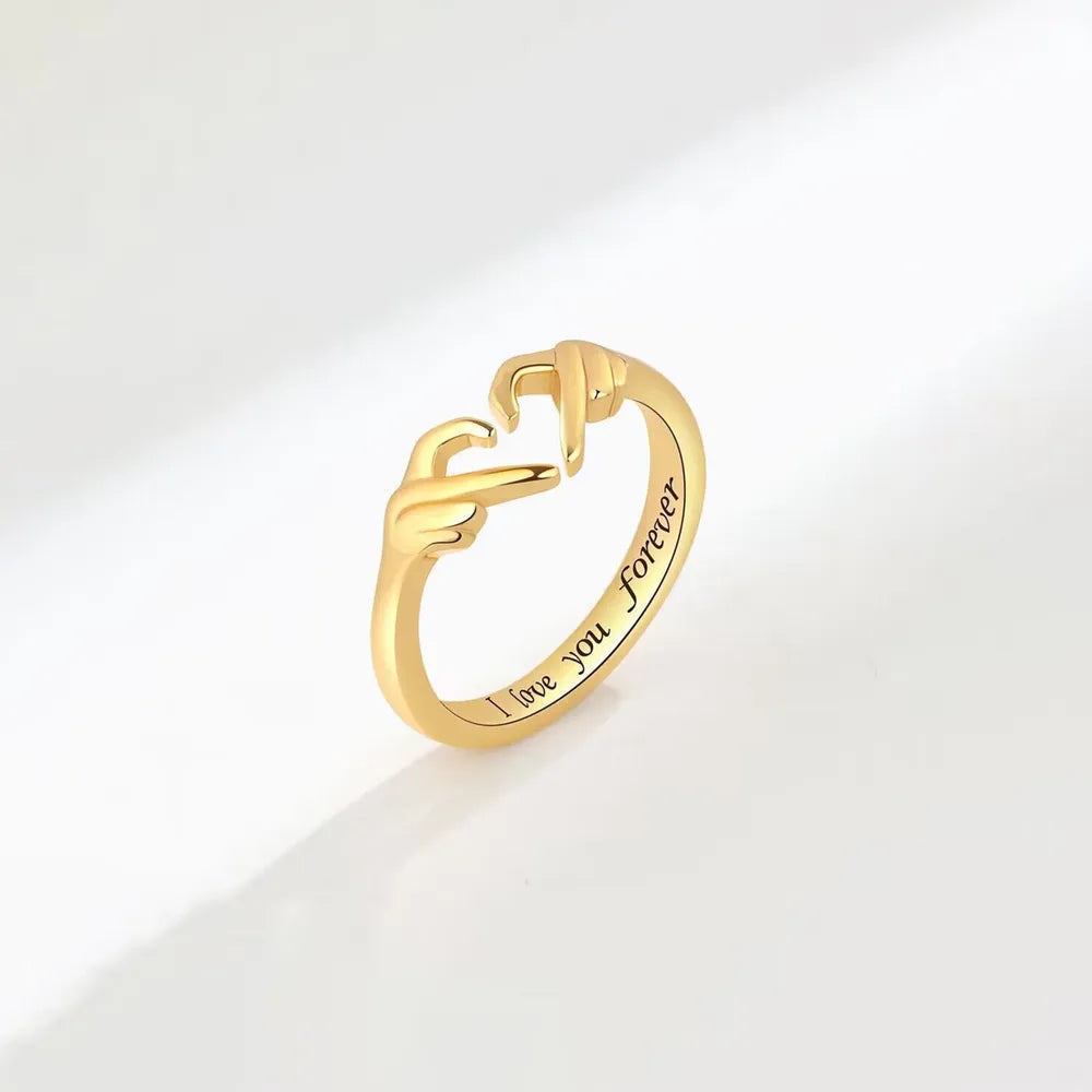 Hand Heart Shape 925 Sterling Silver Open Ring - Roe Creation