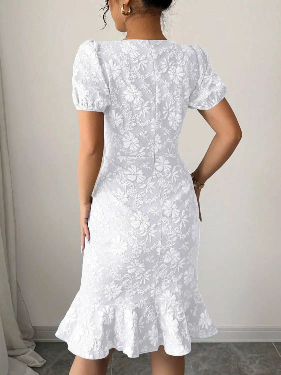 Floral Short Sleeve Dress with Ruffled Hem - Roe Creation