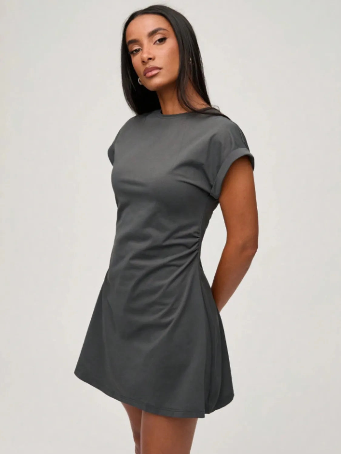 Round Neck Short Sleeve Mini Tee Dress - Roe Creation