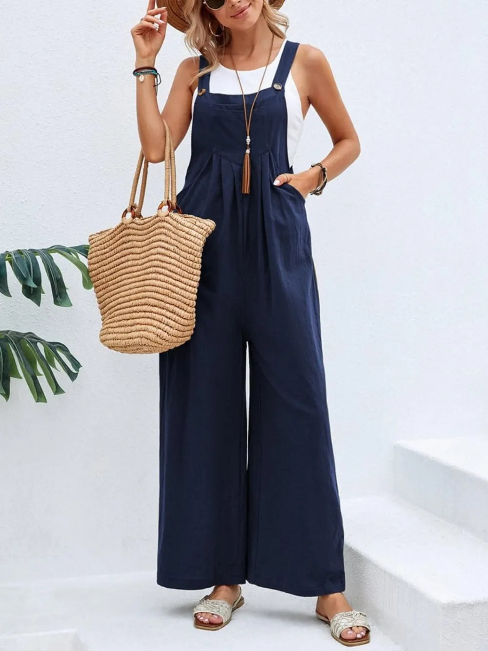 Full Size Square Neck Wide Strap Overalls - Roe Creation