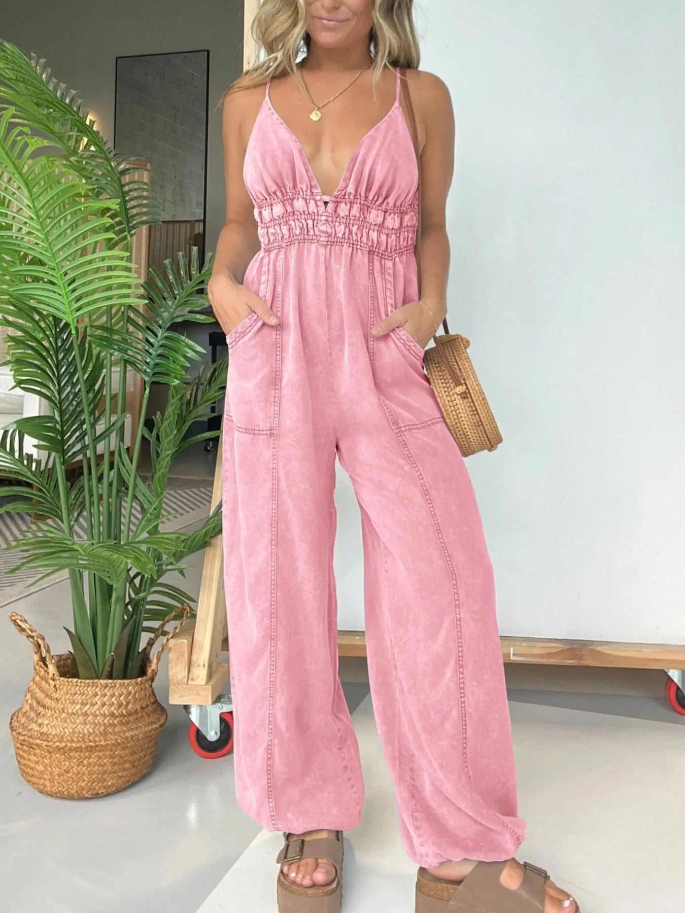 Full Size Wide Leg Spaghetti Strap Jumpsuit Plus Size - Roe Creation