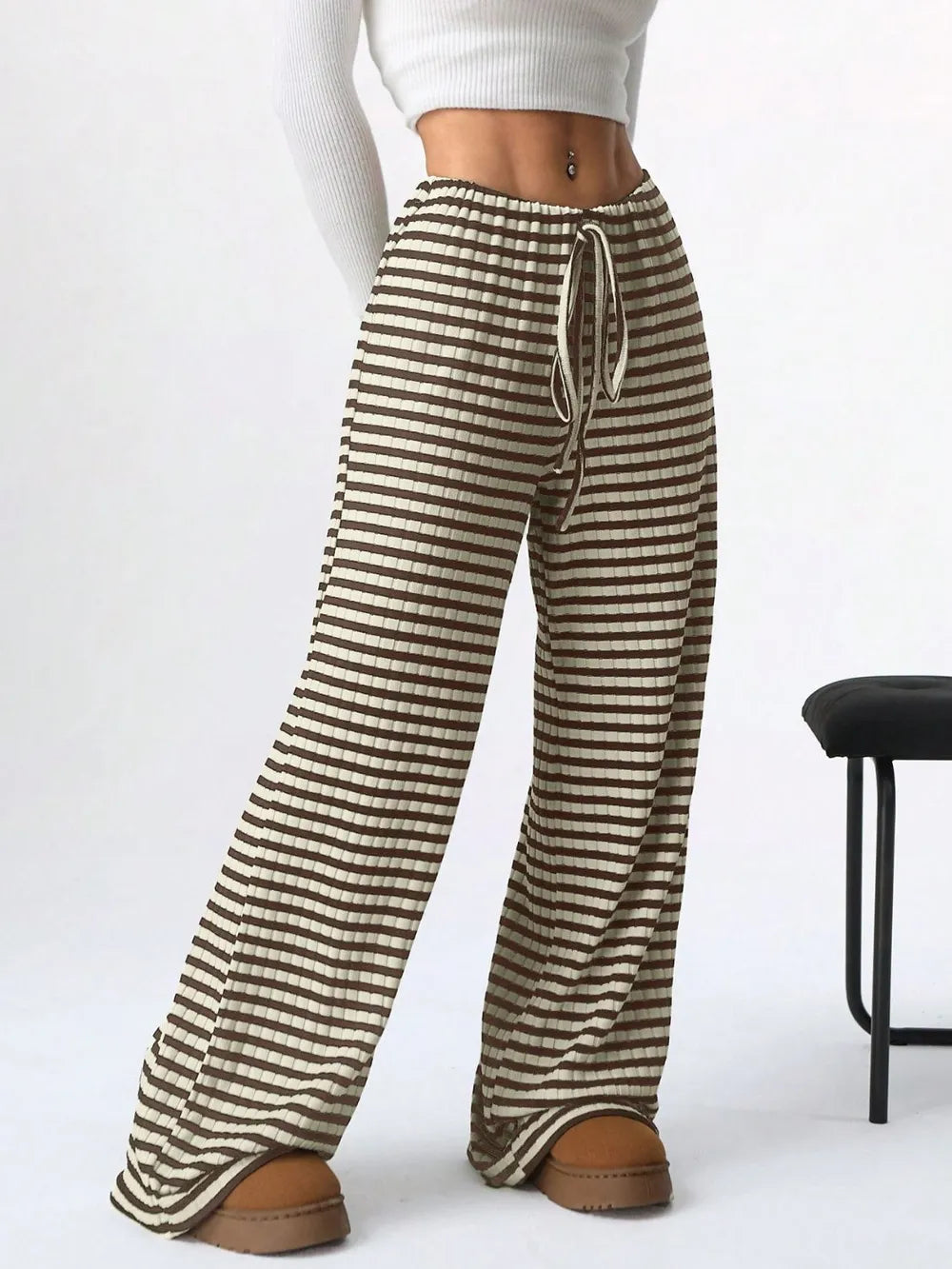 Tied Striped Wide Leg Pants - Roe Creation