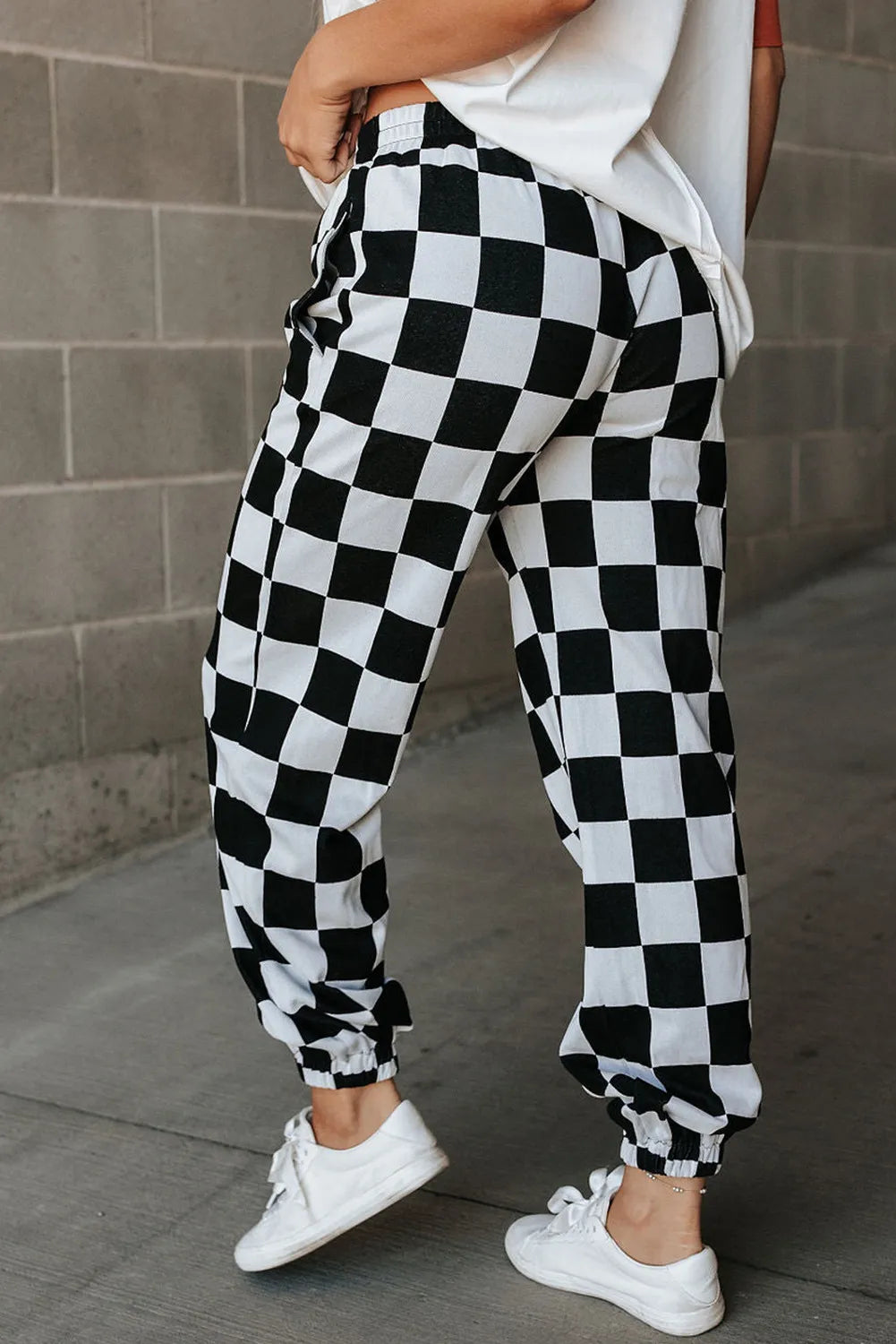 Checkered Elastic Waist Joggers - Roe Creation