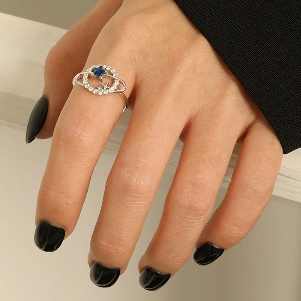 Planet Shape Inlaid Zircon 925 Sterling Silver Ring - Roe Creation