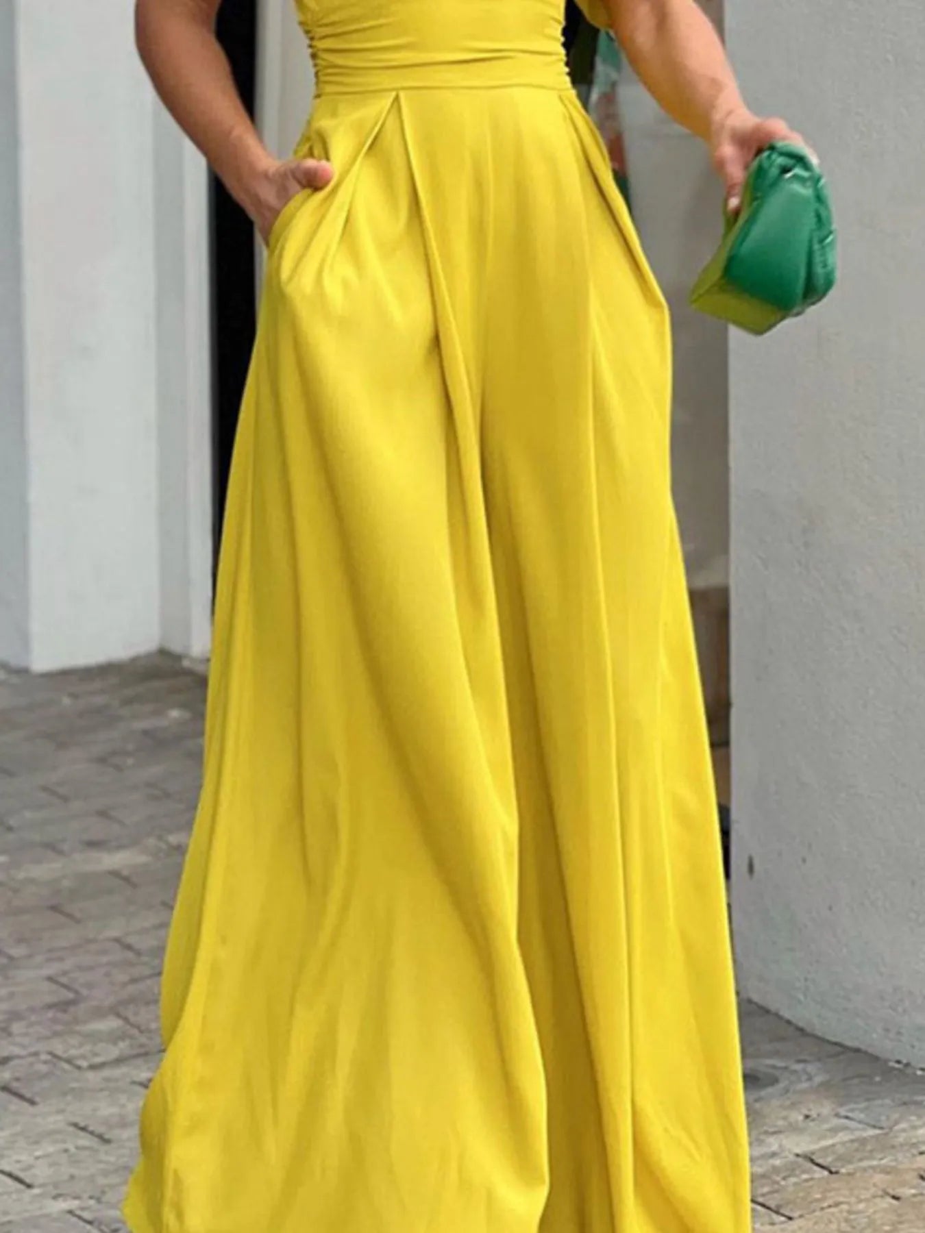 Full Size Cutout V-Neck Puff Sleeve Jumpsuit Plus Size - Roe Creation