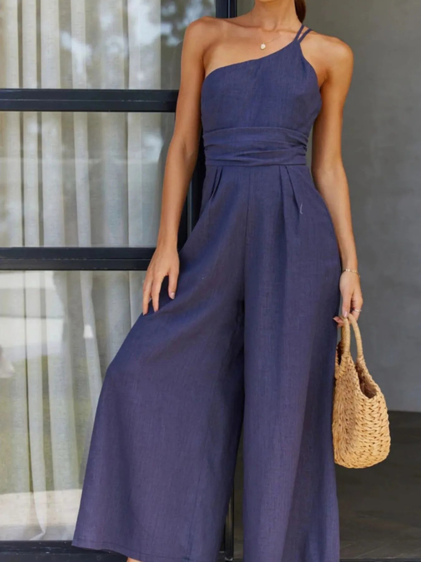 Single Shoulder Wide Leg Jumpsuit - Roe Creation