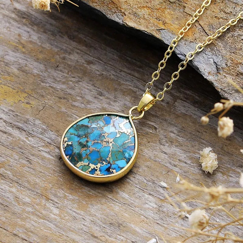 Turquoise Chain Pendant Necklace - Roe Creation