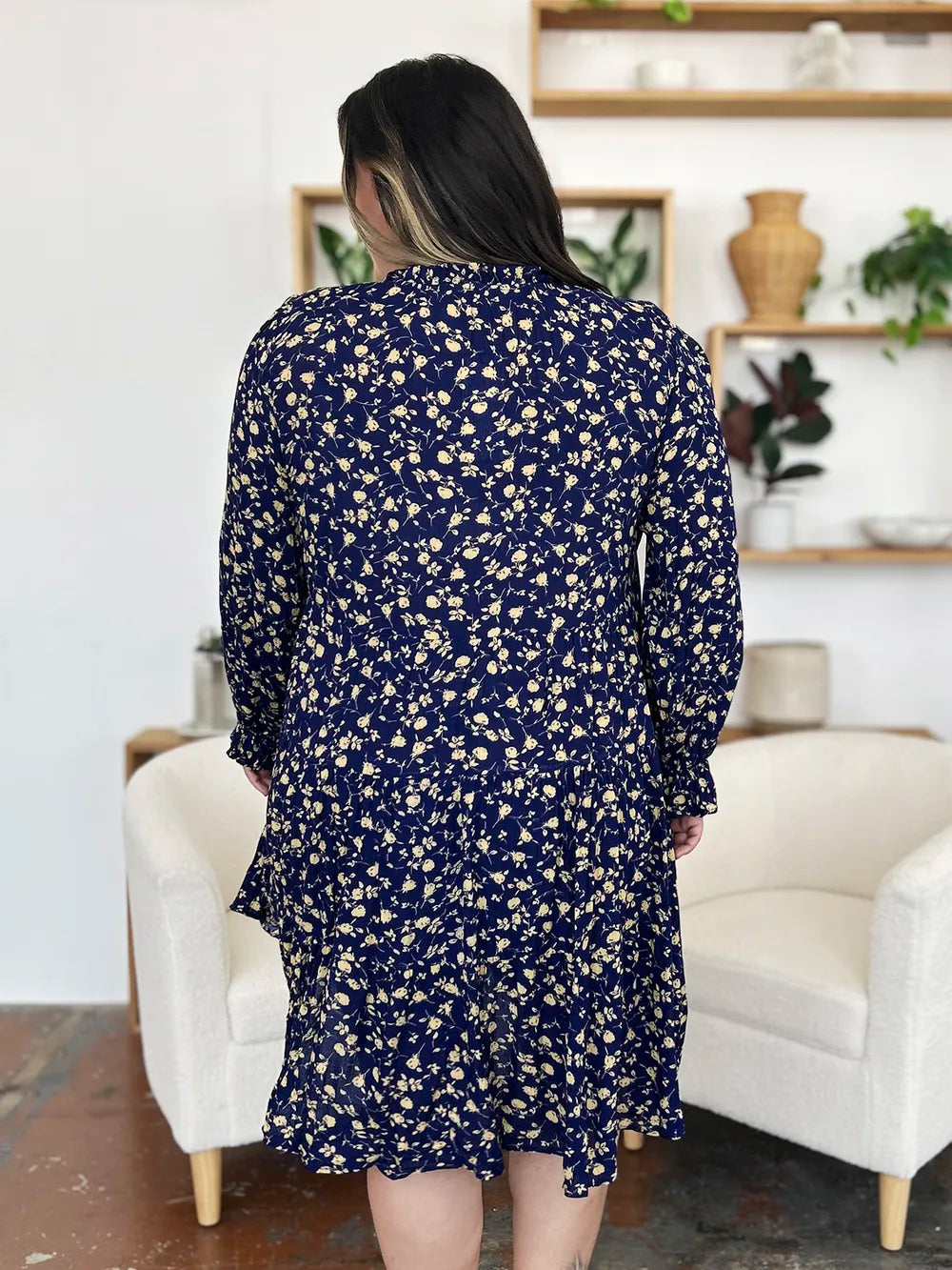 Double Take Full Size Printed Ruffle Hem Long Sleeve Tiered Dress - Roe Creation
