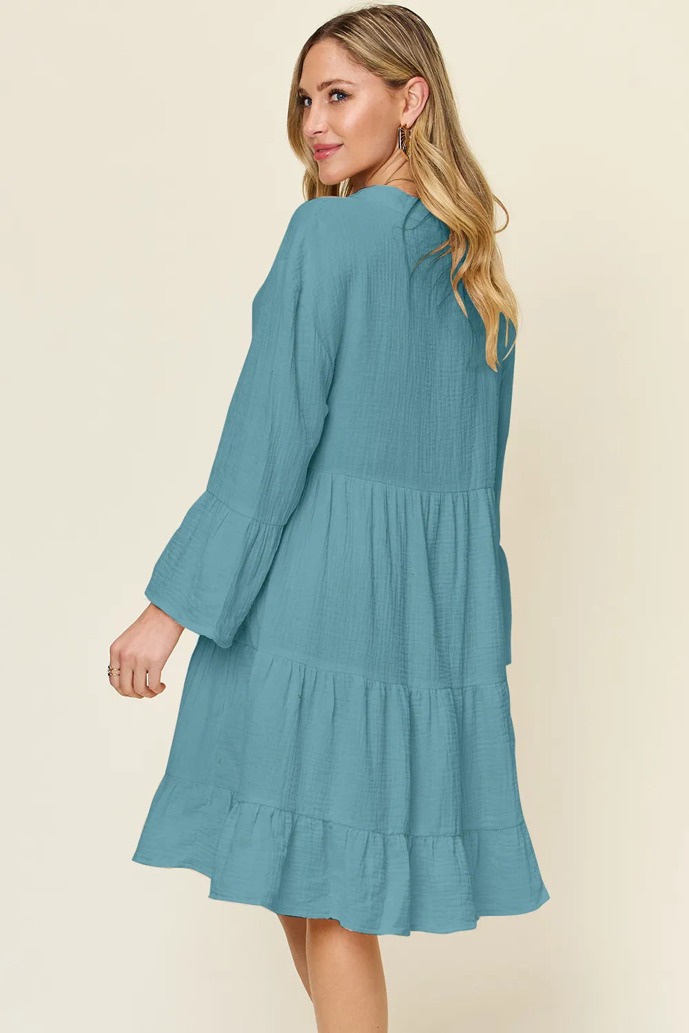 Double Take Full Size Texture Button Up Ruffle Hem Dress - Roe Creation
