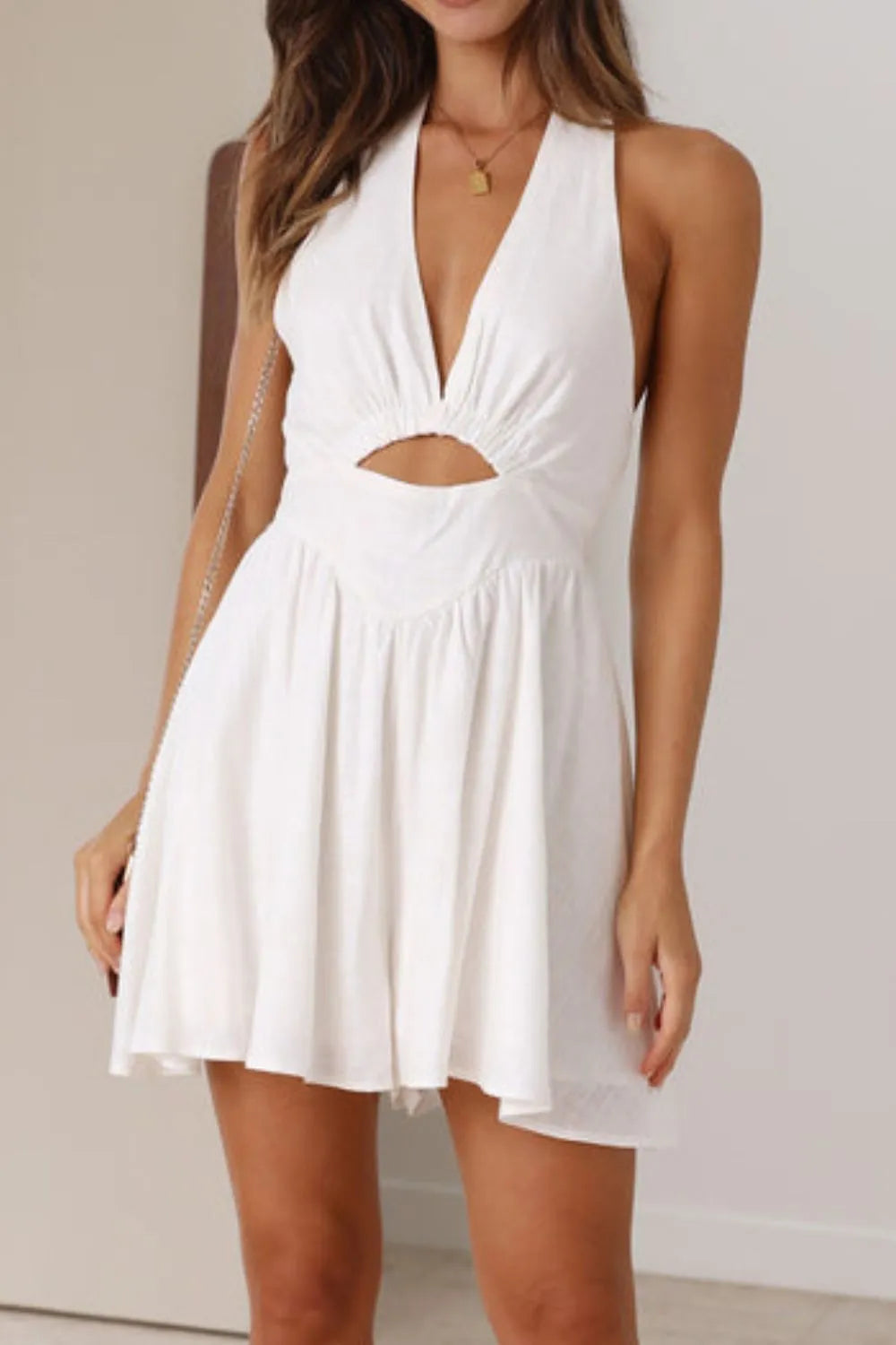 Cutout Halter Neck Mini Dress - Roe Creation
