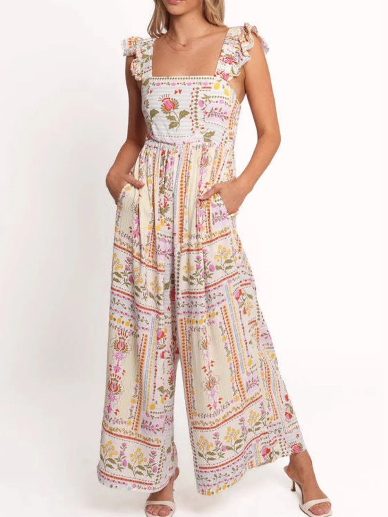 Floral Print Ruffle Strap Jumpsuit - Roe Creation