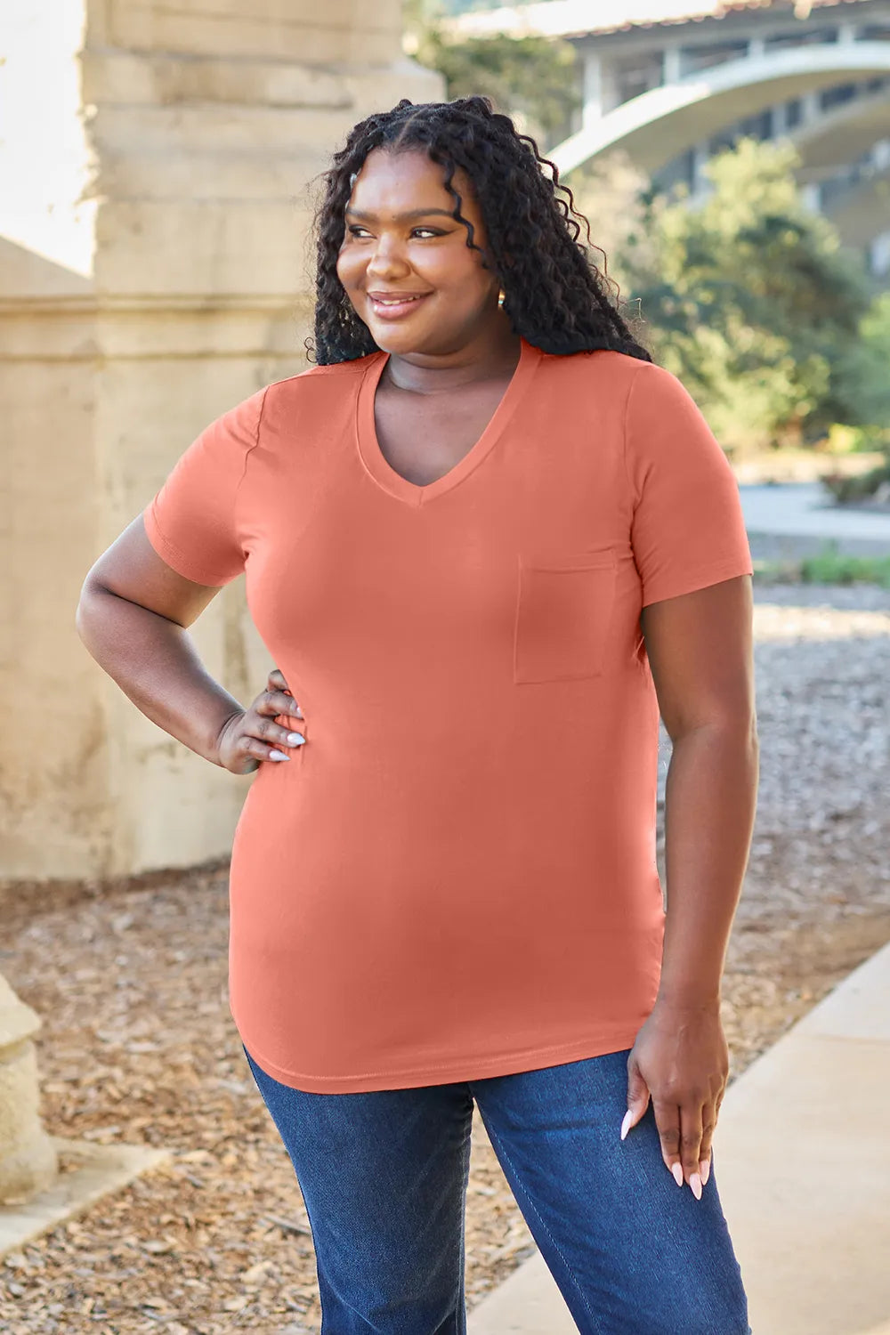 Basic Bae Bamboo Full Size V-Neck Short Sleeve T-Shirt - Roe Creation